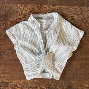 Urban Outfitters Light Blue & White Striped Knot-Front Crop Top